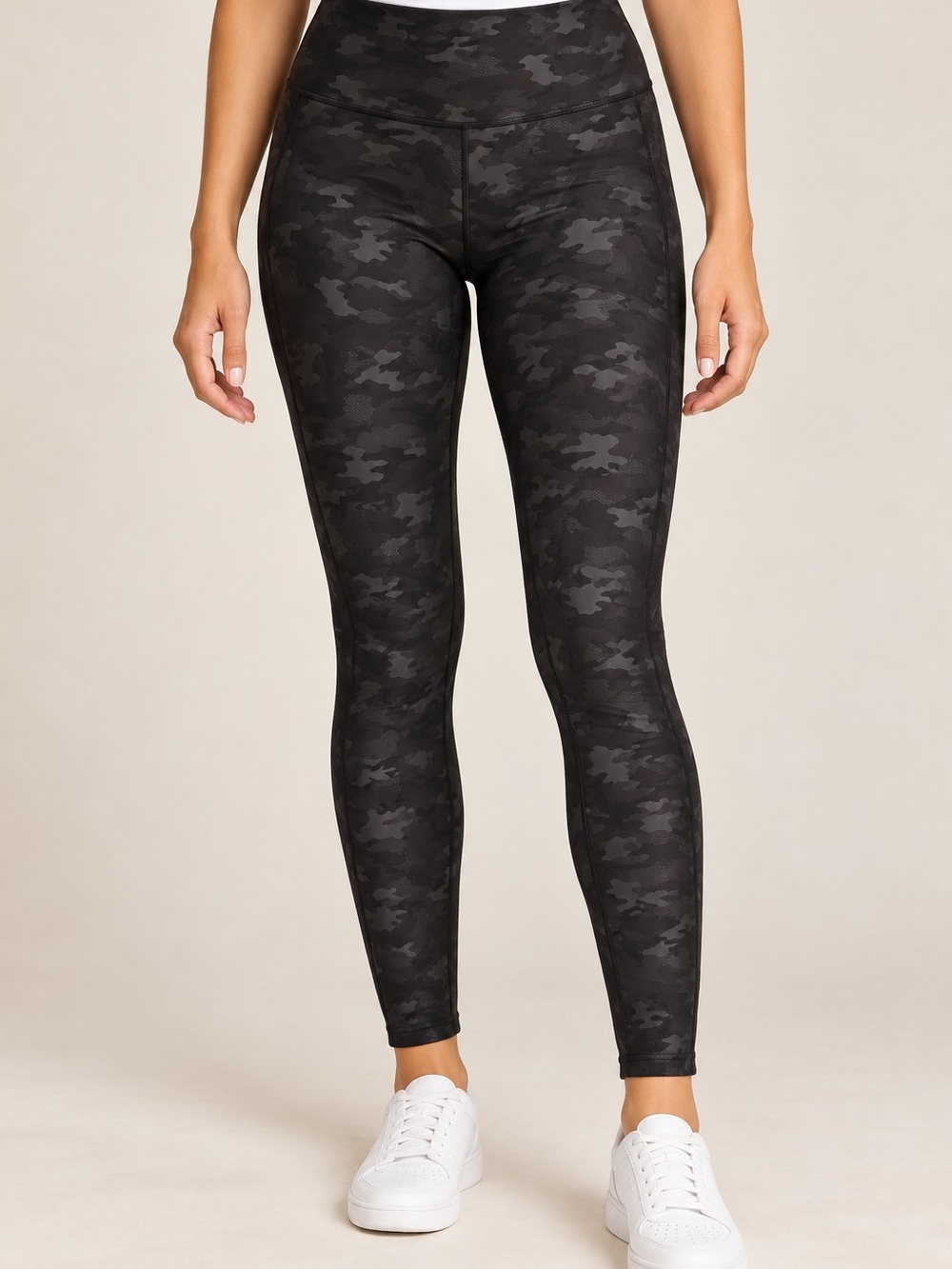 Stretchy - Black - Women Sport Leggings with ARMY PRINT Details - Extra Large